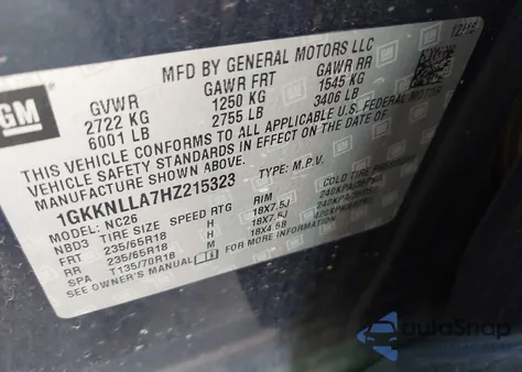 2017 GMC Acadia Sle-2 z USA, uszkodzony, nr VIN 1GKKNLLA7HZ215323